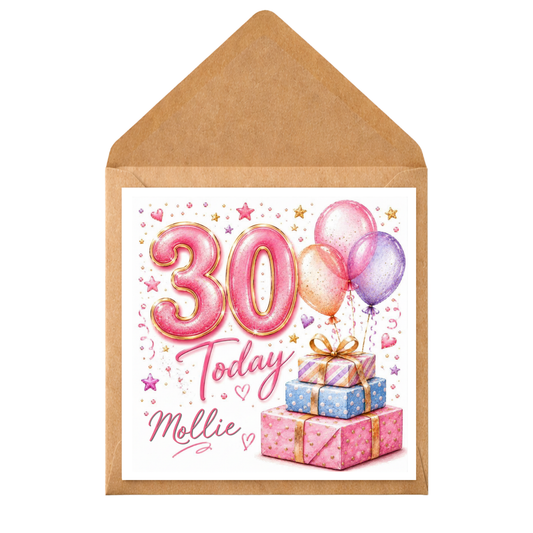 Personalised 30th Birthday Card: Custom Name & Age, Handmade Keepsake