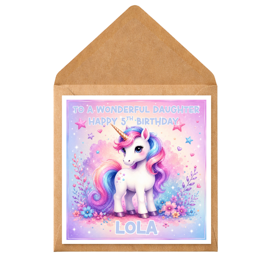 Personalised Unicorn Birthday Card for Daughter | Any Age Girls Birthday Card | Custom Name Unicorn Card | Magical Kids Birthday Card