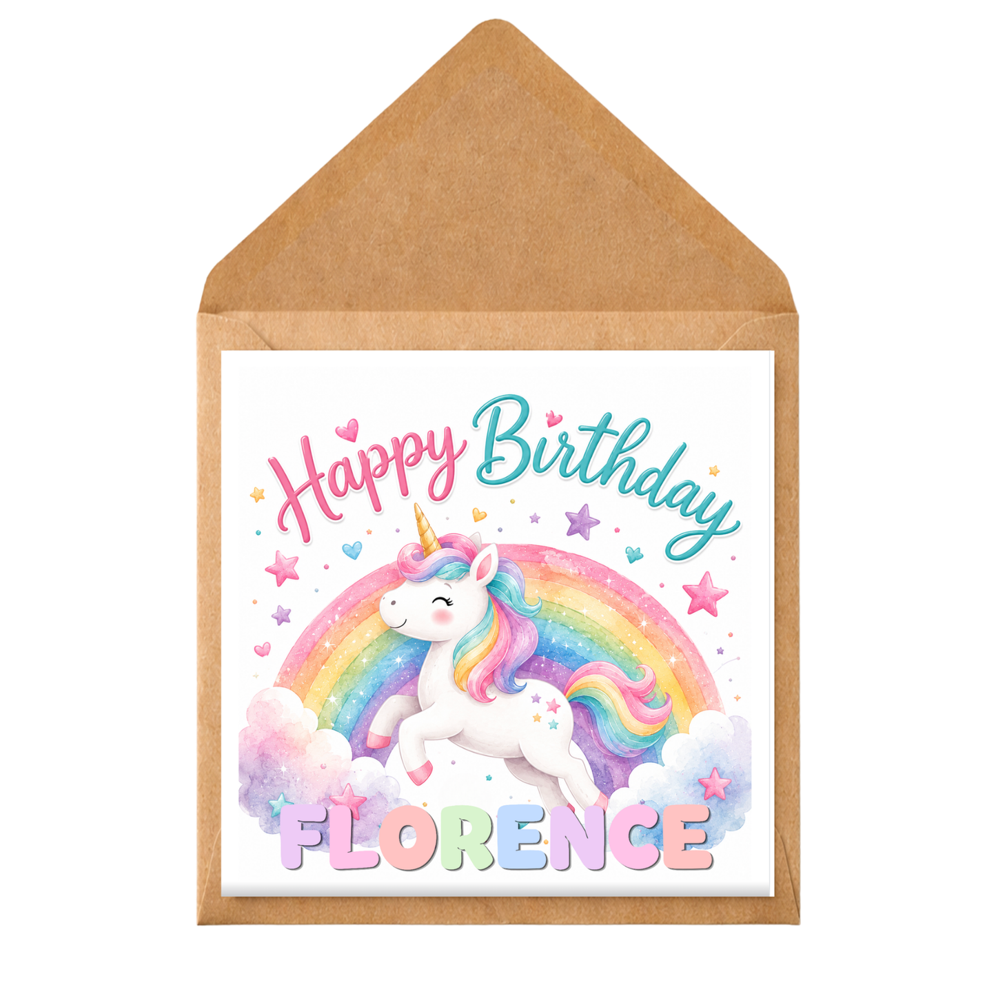 Personalised Unicorn Birthday Card – Any Age Girl Birthday Card – Rainbow Unicorn Card – Custom Name Kids Birthday Card – Magical Unicorn Card