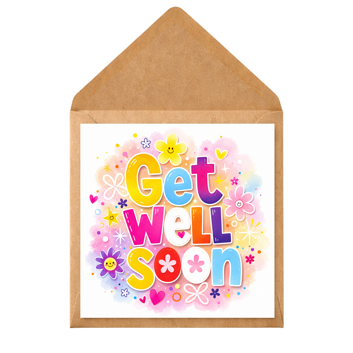 Personalised Get Well Soon Card | Custom Name Recovery Card | Cheerful Bright Thinking of You Card | Cute Floral Smiley Card