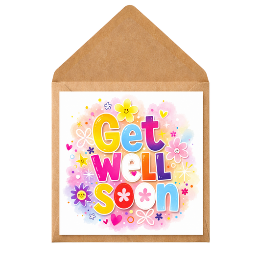 Personalised Get Well Soon Card | Custom Name Recovery Card | Cheerful Bright Thinking of You Card | Cute Floral Smiley Card