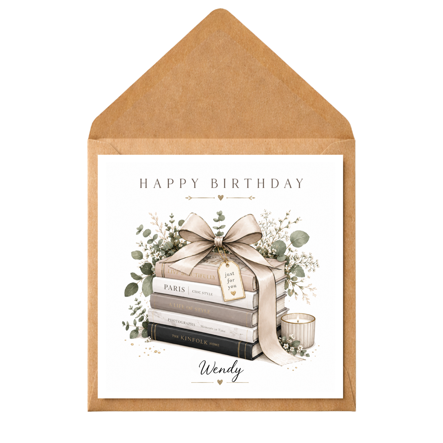 Personalised Book Lover Birthday Card | Elegant Books & Bow Birthday Card | Reader Gift Card | Custom Name Birthday Card for Her