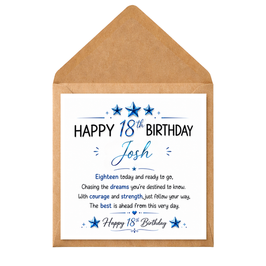 Personalised 18th Birthday Card for Personalised 18th Birthday Card for Him, Custom Name 18th Card, Son Brother Friend Grandson 18th Birthday Card, Special Milestone Birthday Card