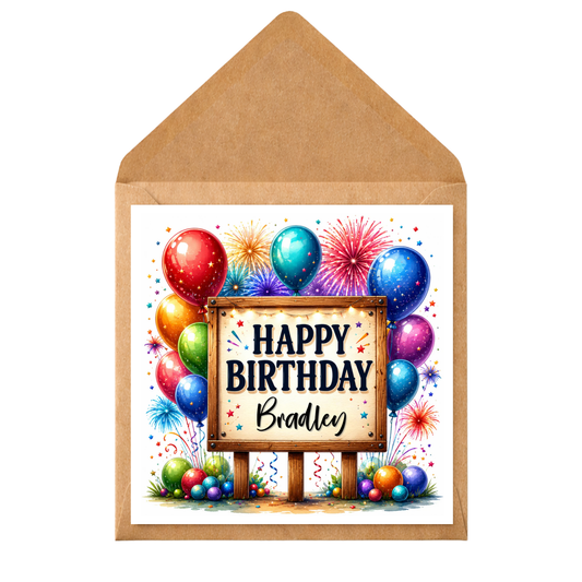 Personalised Birthday Card – Custom Name Birthday Card – Colourful Balloons Birthday Card – Any Age & Any Name – Handmade Greeting Card