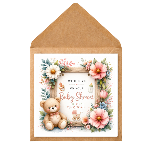 Personalised Baby Shower Card – Custom Wording & Option to Add a Message Inside