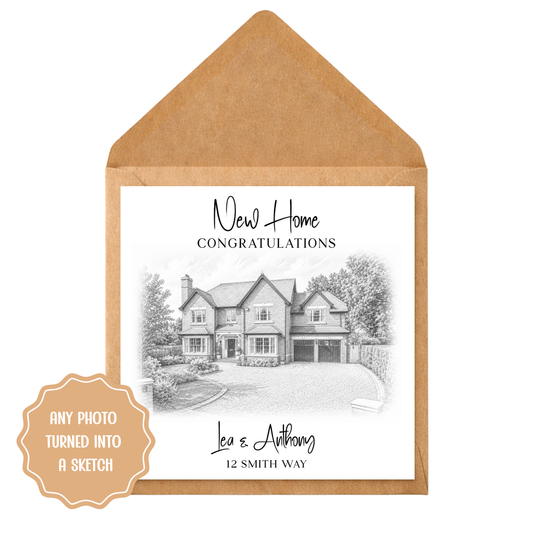 Custom House Portrait Card, New Home Sketch Print, Personalised Moving Gift