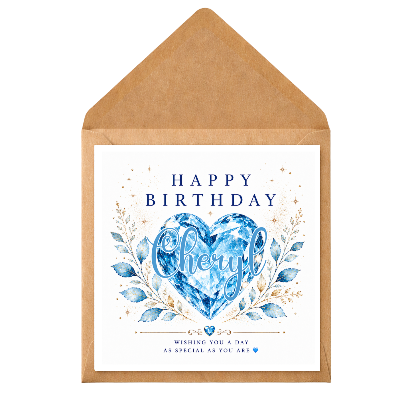 Personalised Birthday Card for Her | Blue Sapphire Heart Birthday Card | Custom Name Card | Luxury Birthday Card | Mum Wife Friend