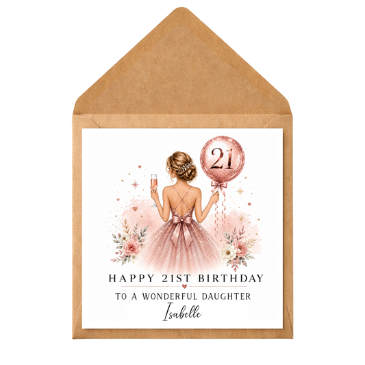 Personalised 21st Birthday Card for Daughter | Any Relation Birthday Card | Custom Name Birthday Card | Rose Gold Birthday Card For Her