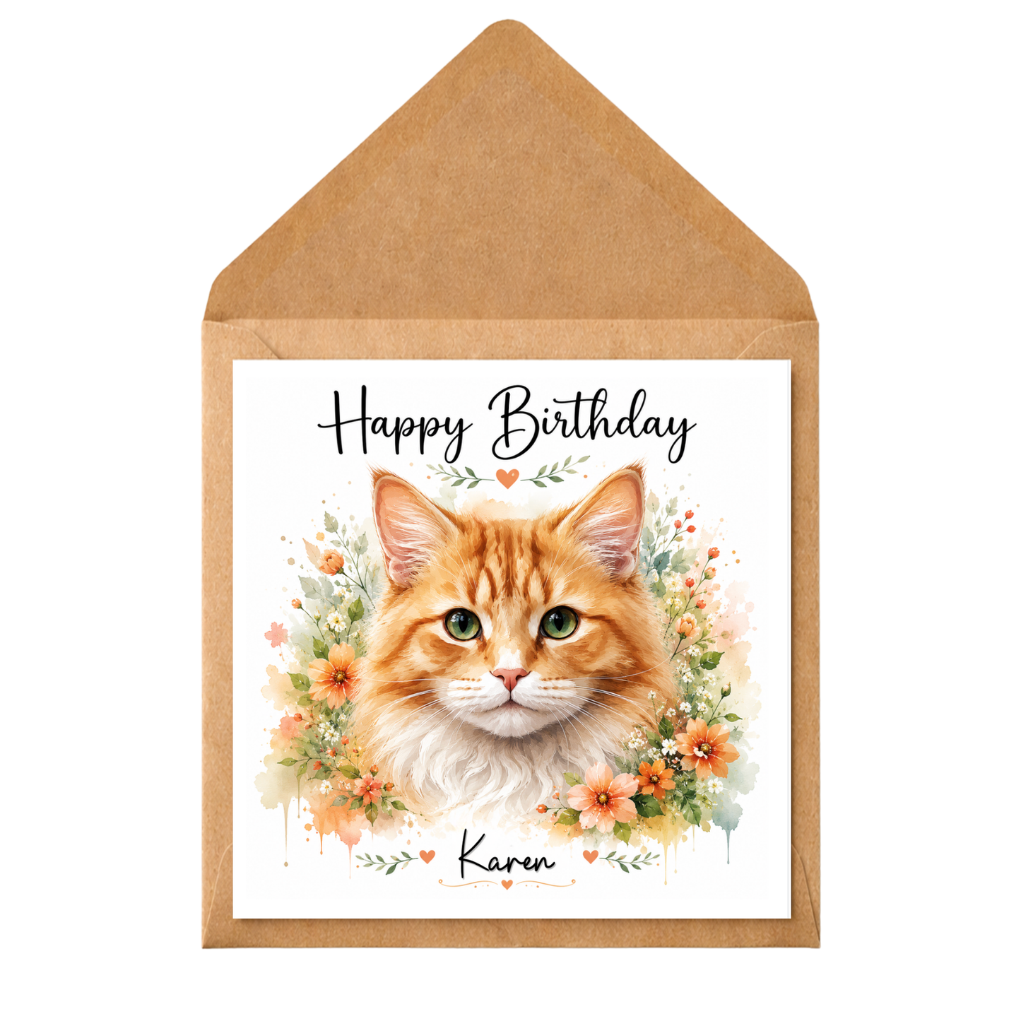 Personalised Birthday Card with Cute Ginger Cat