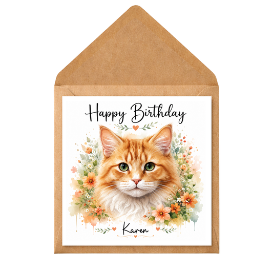 Personalised Birthday Card with Cute Ginger Cat