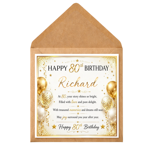 Personalised 80th Birthday Card | Custom Name 80th Birthday Card | Happy 80th Birthday Card | 80th Card for Him Her | Milestone Birthday Card