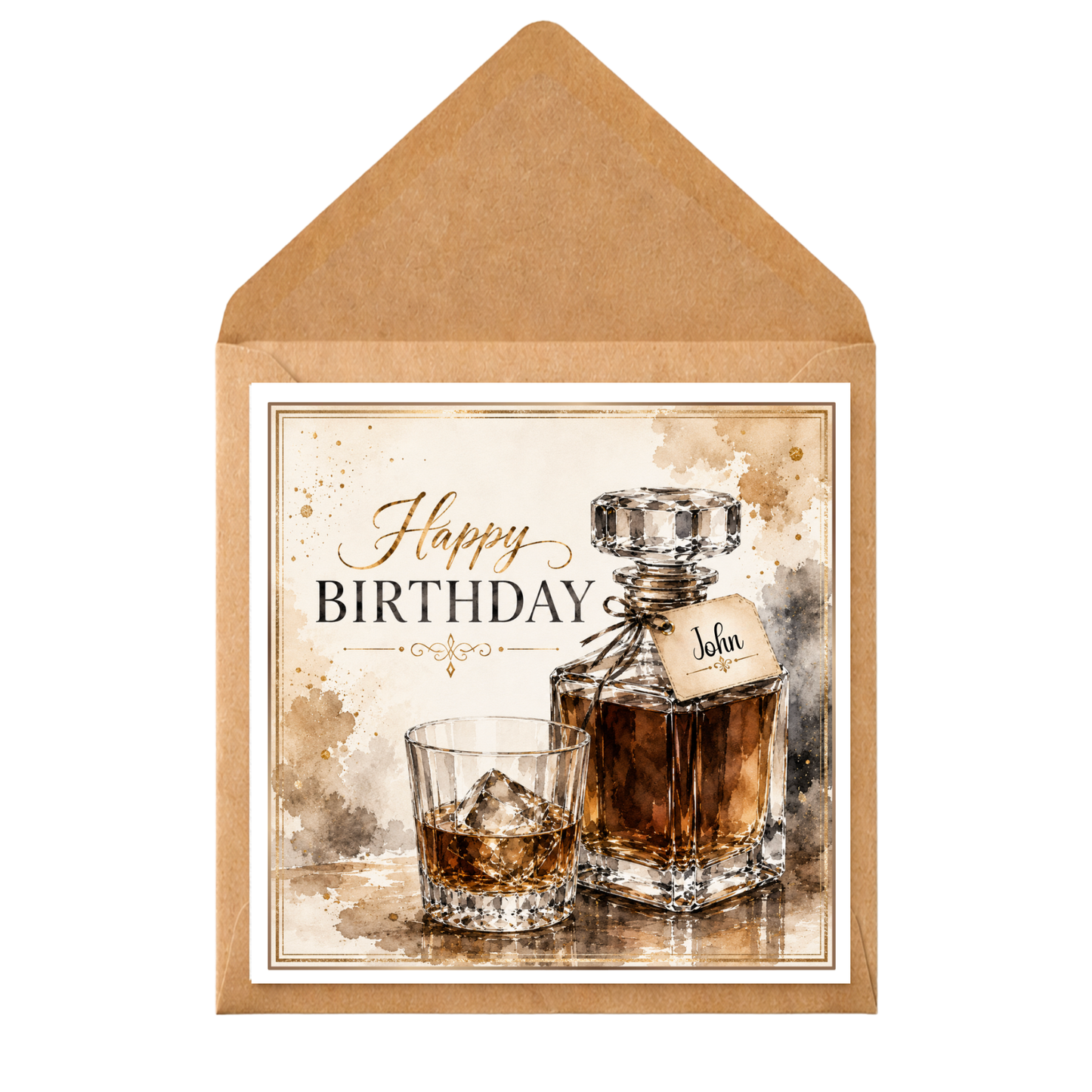 Personalised Whisky Birthday Card for Him | Custom Name Whiskey Card | Luxury Watercolour Scotch Birthday Card | Dad Husband Brother Grandad