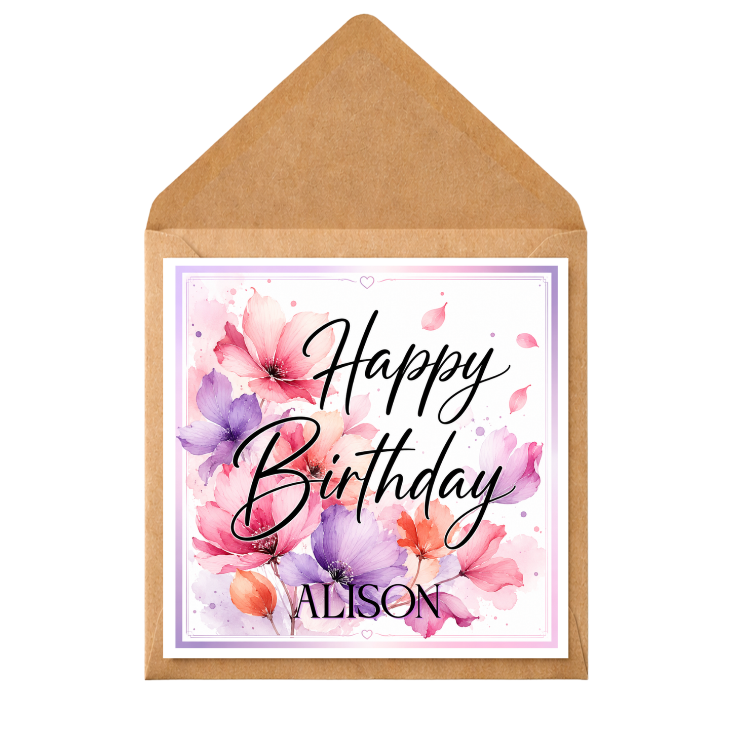 Personalised Floral Birthday Card – Custom Name Birthday Card – Elegant Flower Birthday Card – Pretty Birthday Card for Her