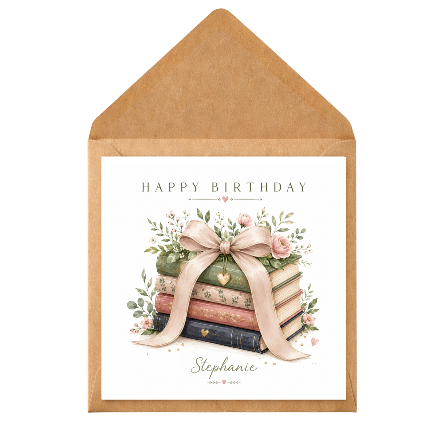 Personalised Book Lover Birthday Card | Floral Book Stack Birthday Card | Reader Birthday Card for Her | Custom Name Birthday Card | Elegant Bookworm Card