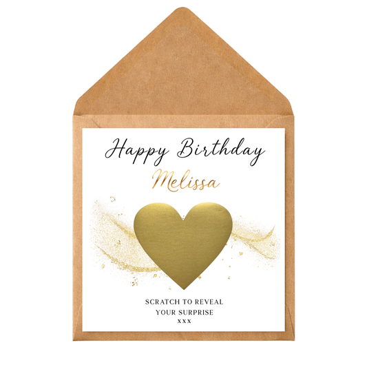 Personalised Scratch Off Birthday Card | Scratch Reveal Gift Voucher Card | Surprise Birthday Gift | Custom Scratch Heart Card