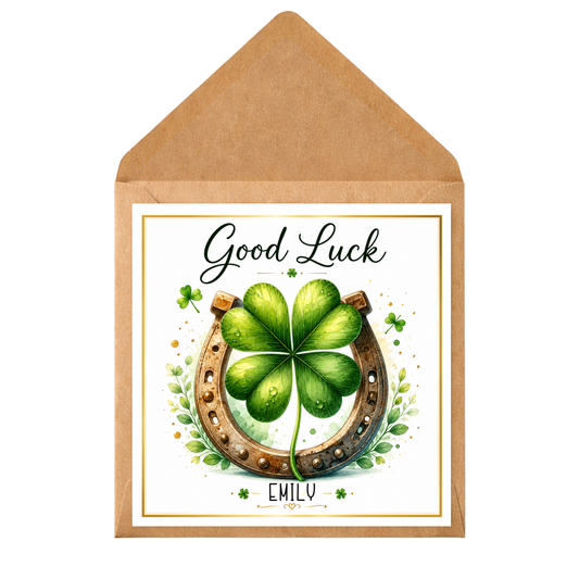 Personalised Good Luck Card | Custom Name Good Luck Card | Lucky Clover & Horseshoe Card | New Job Exam | Driving Test