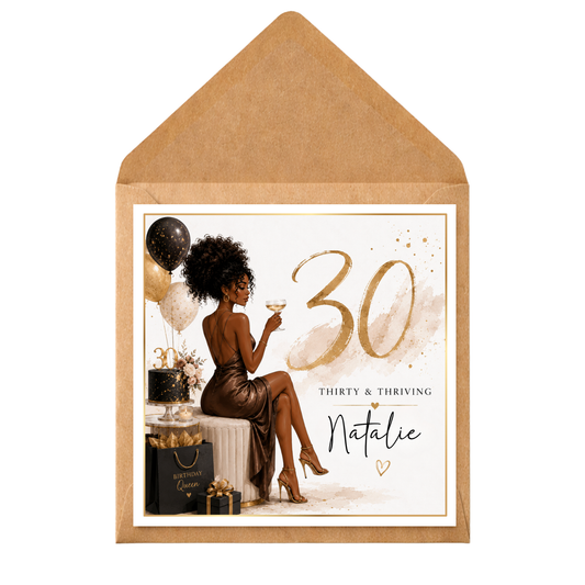 Personalised 30th Birthday Card for Her | Thirty & Thriving Card | Custom Name 30th Birthday Card | Luxury Milestone Birthday