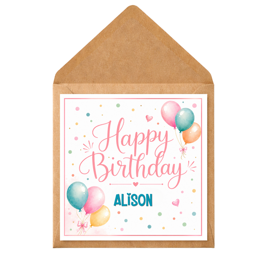 Personalised Happy Birthday Card Any Name | Custom Birthday Card for Her Him Child | Colourful Polka Dot Birthday Card | Cute Modern Birthday Card