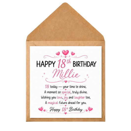 Personalised 18th Birthday Card for Her, Custom Name 18th Card, Daughter Niece Granddaughter Friend Birthday Card, Pink Elegant 18th Card