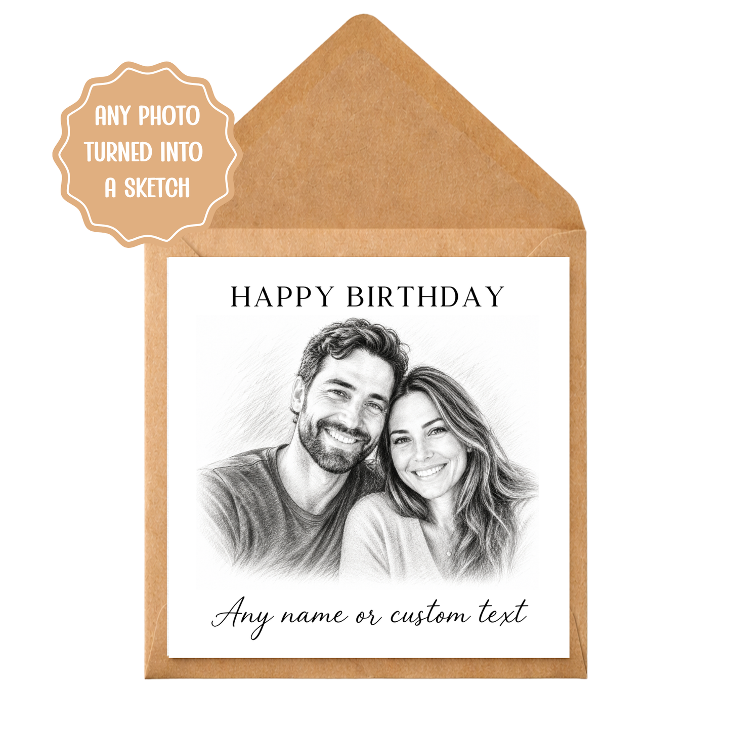 Custom Photo Sketch Birthday Card | Hand-Drawn style Family Portrait Keepsake