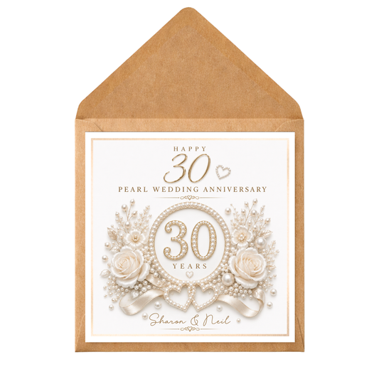 Personalised 30th Wedding Anniversary Card | Pearl Anniversary Card | Custom 30 Years Married Card for Husband Wife Couple