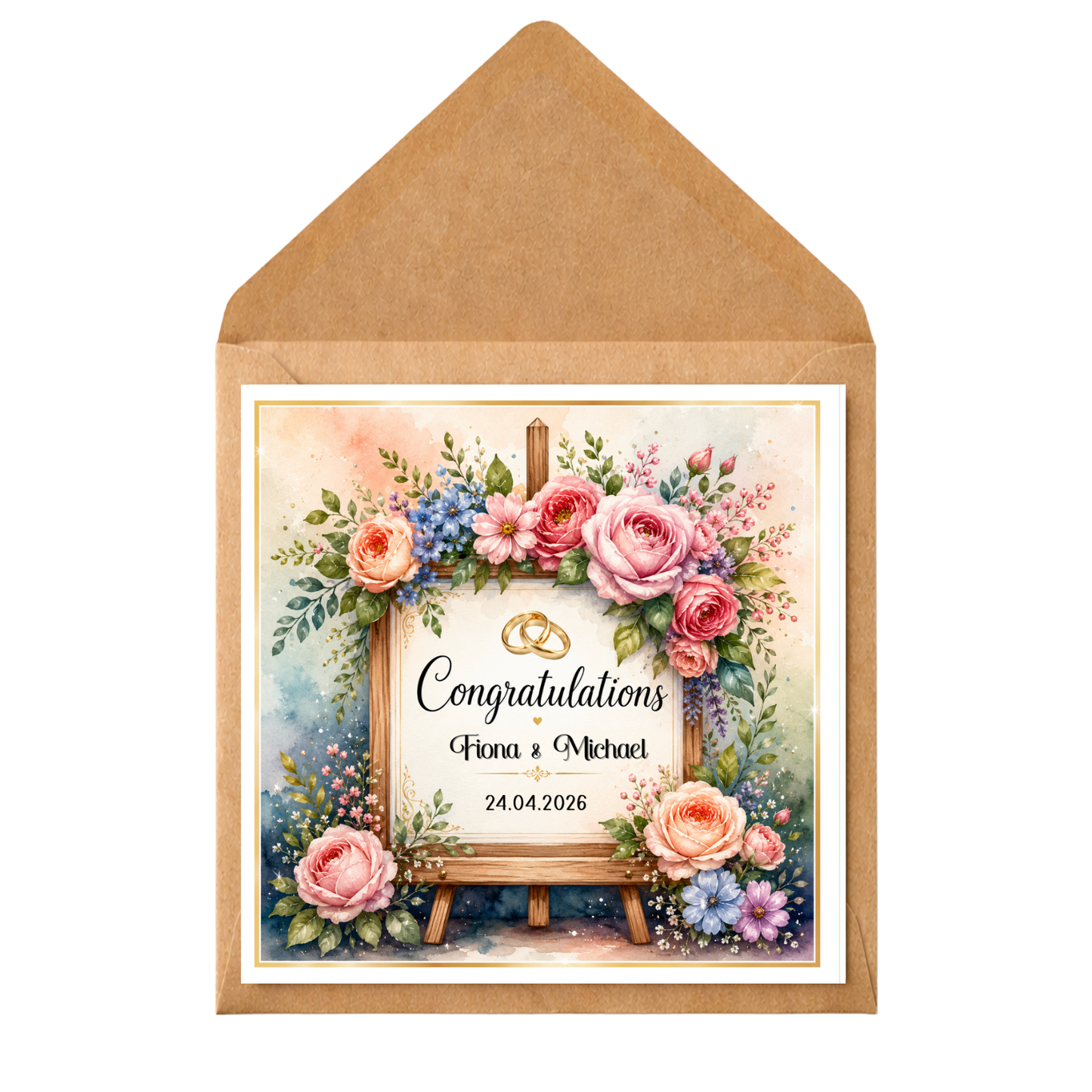 Personalised Wedding Congratulations Card | Floral Wedding Card | Custom Names & Date | Elegant Wedding Keepsake Card