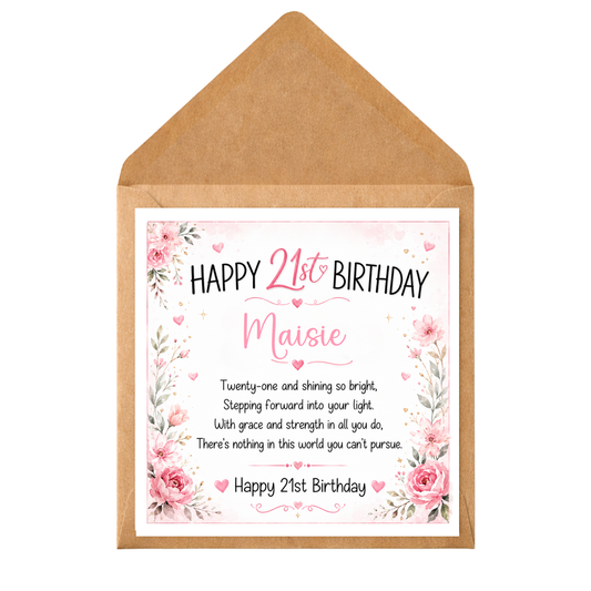 Personalised 21st Birthday Card, 21st Birthday Card for Her, Custom Name Birthday Card, Daughter Friend Sister 21st Card, Keepsake 21st Gift