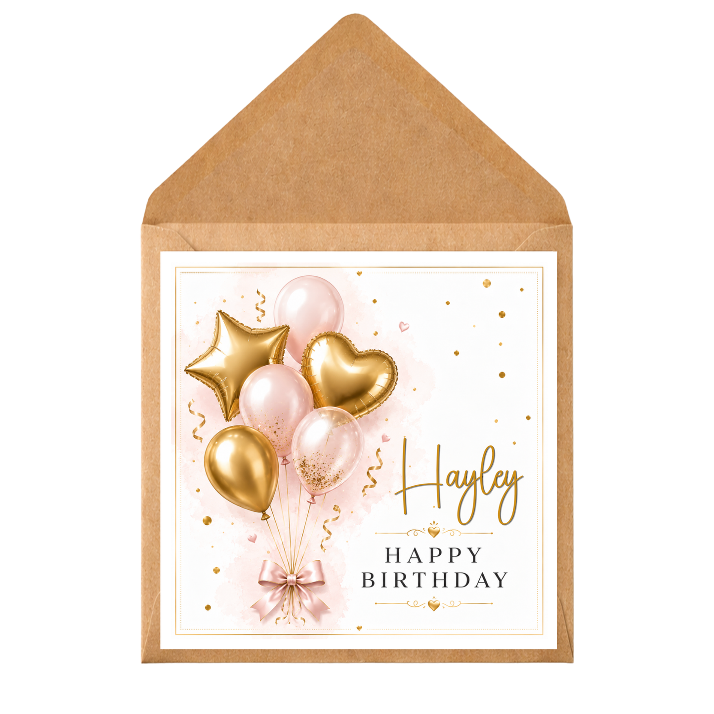 Personalised Birthday Card with Balloons | Custom Name Birthday Card | Pink & Gold Balloon Birthday Card | Personalised Happy Birthday Card for Her