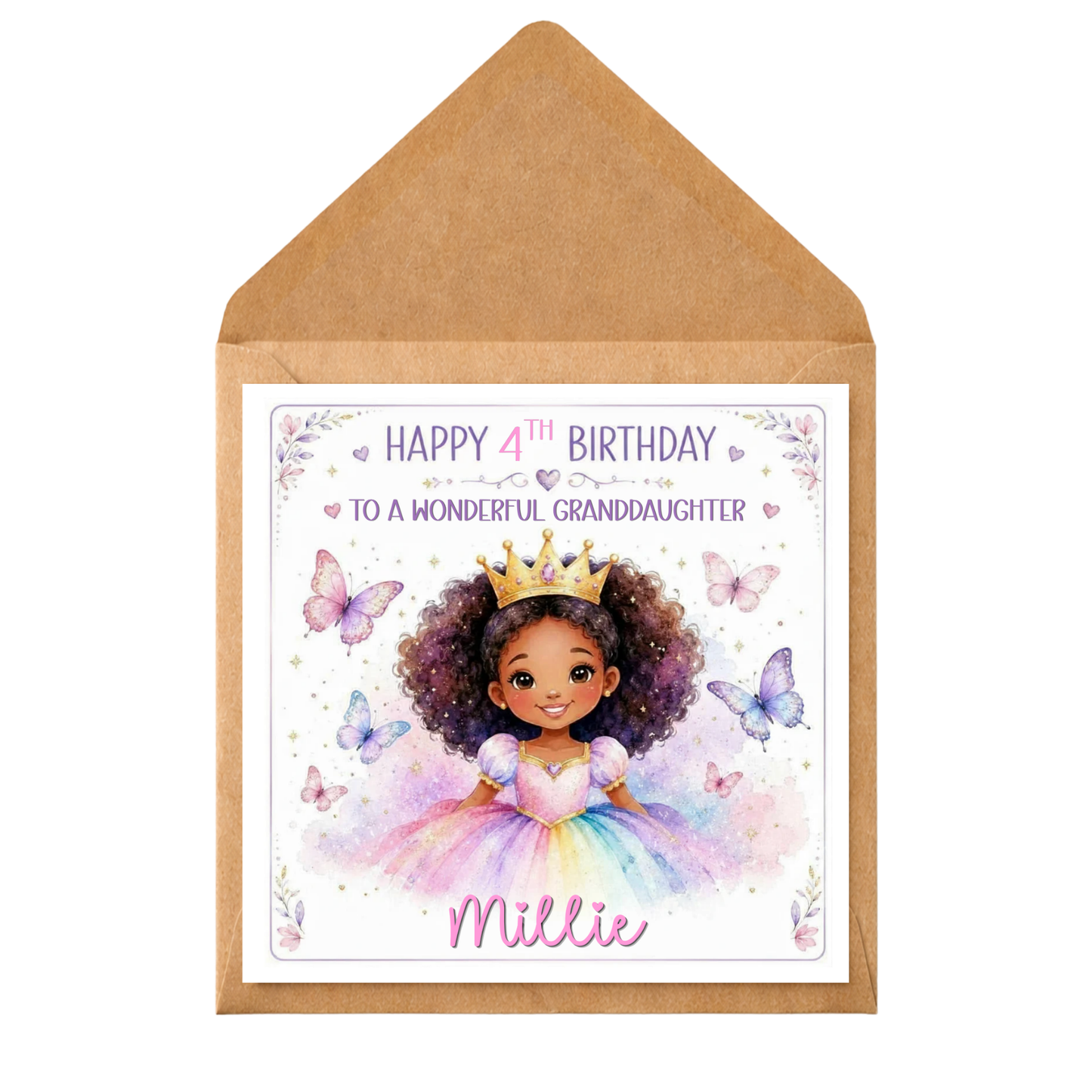 Personalised Princess Birthday Card • Any Name Age Relation • Granddaughter Daughter Niece Birthday • 4th 5th 6th Birthday Girl Card