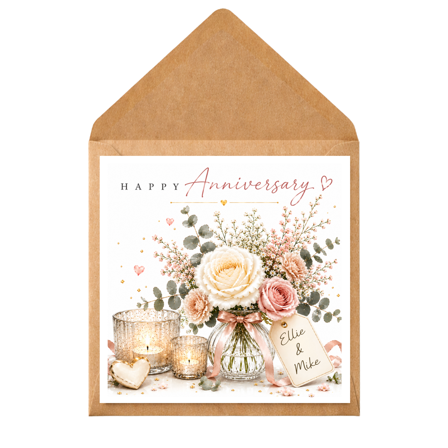 Personalised Anniversary Card for Couple | Custom Names Anniversary Card | Romantic Floral Anniversary Greeting Card