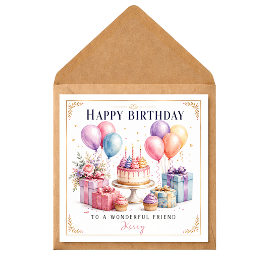 Personalised Birthday Card for Any Relative or Friend | Custom Name | Any Relationship | Beautiful Watercolour Design