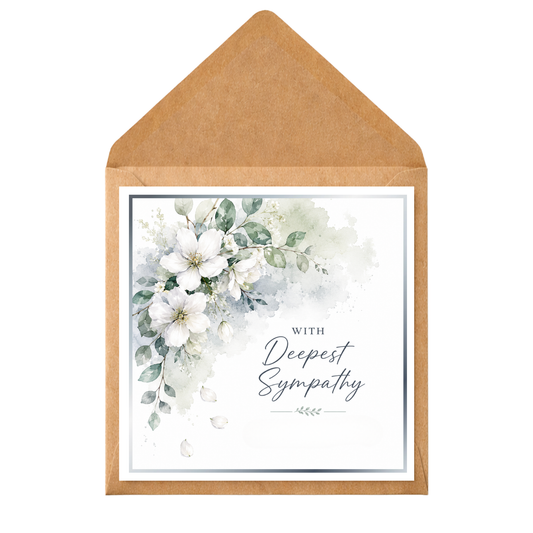 Elegant Sympathy Card, Deepest Sympathy Card, Condolence Card, Bereavement Card, Thinking of You Card, Floral Sympathy