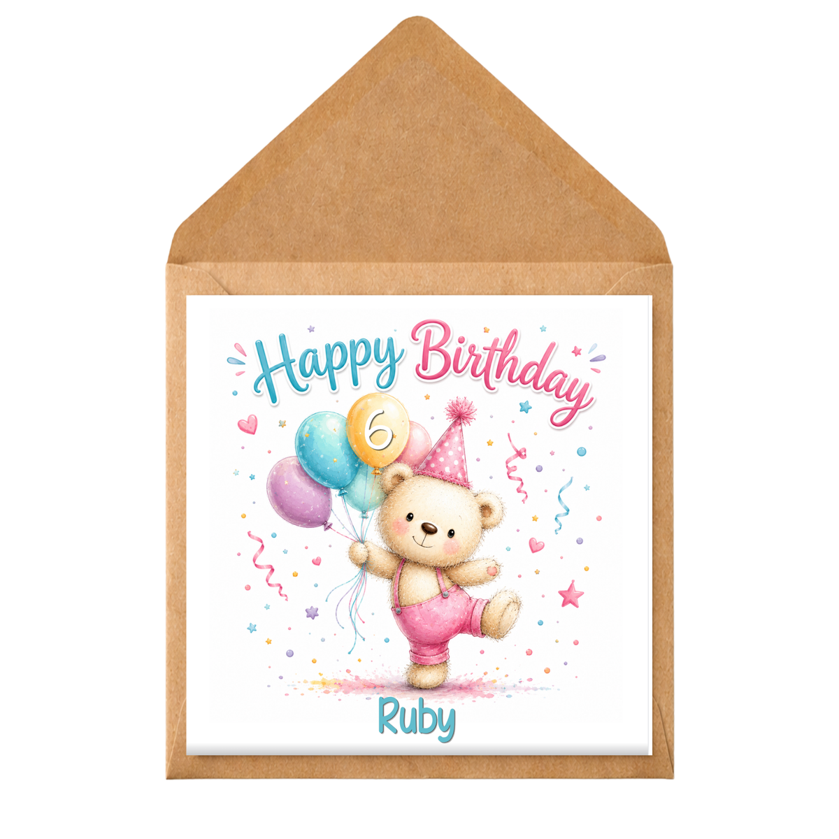 Personalised Teddy Bear Birthday Card | Any Age Birthday Card | Cute Bear Balloon Card | Children’s Birthday Card | Custom Name & Age Card