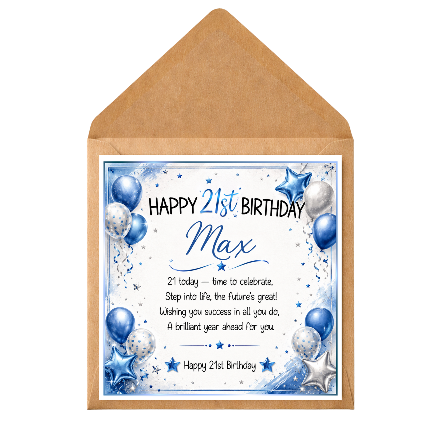 Personalised 21st Birthday Card for Him, Custom Name 21st Card, Son Brother Friend Birthday Card, Special 21st Keepsake, Modern Blue Design