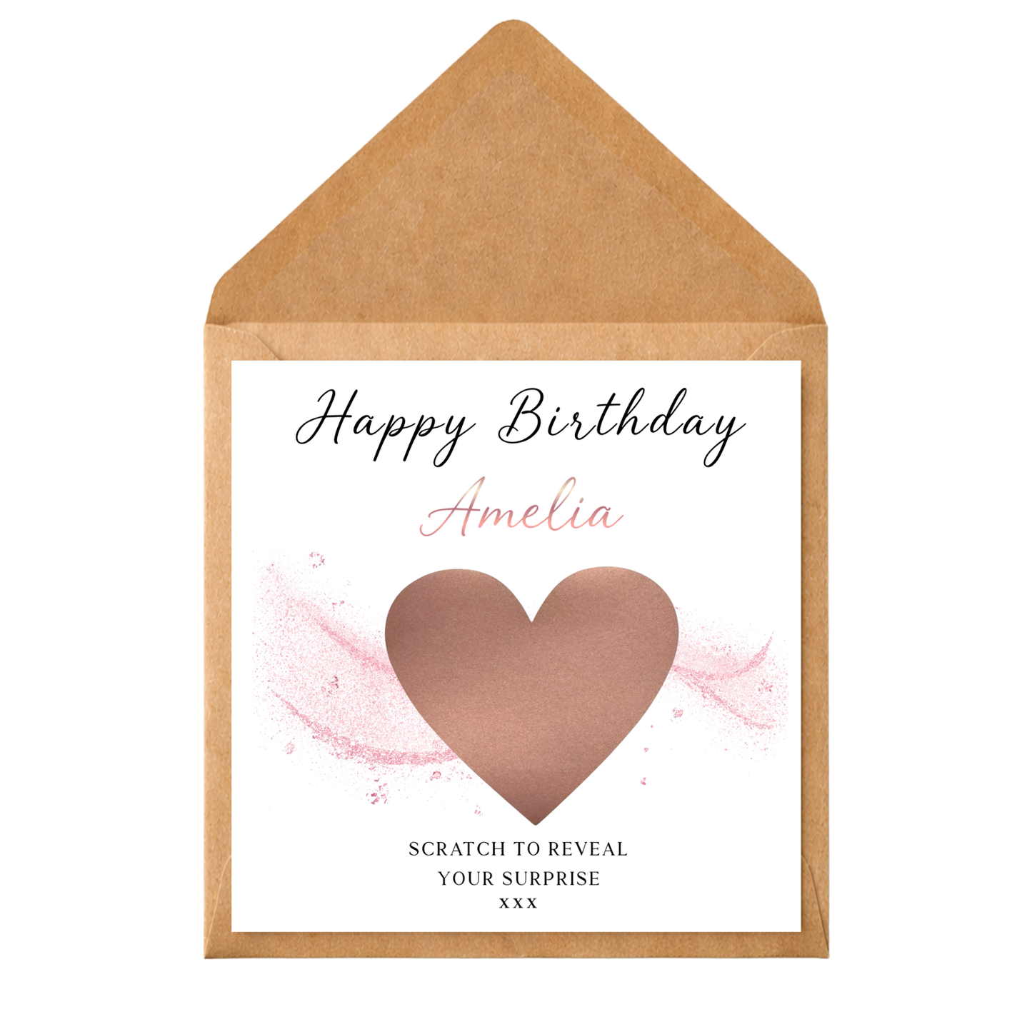 Personalised Scratch Off Birthday Card | Scratch Reveal Gift Voucher Card | Surprise Birthday Gift | Custom Scratch Heart Card