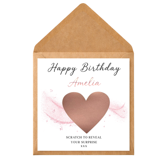 Personalised Scratch Off Birthday Card | Scratch Reveal Gift Voucher Card | Surprise Birthday Gift | Custom Scratch Heart Card