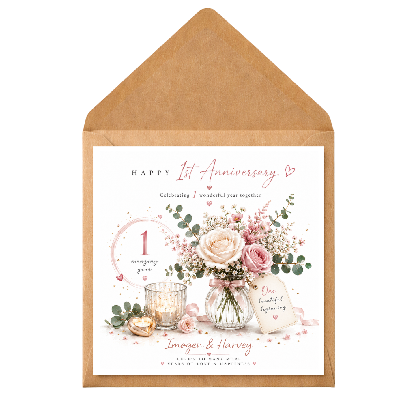 1st Anniversary Card for Couple | Personalised First Wedding Anniversary Card | Custom Names Anniversary Card | One Year Together Card | Romantic Floral Card