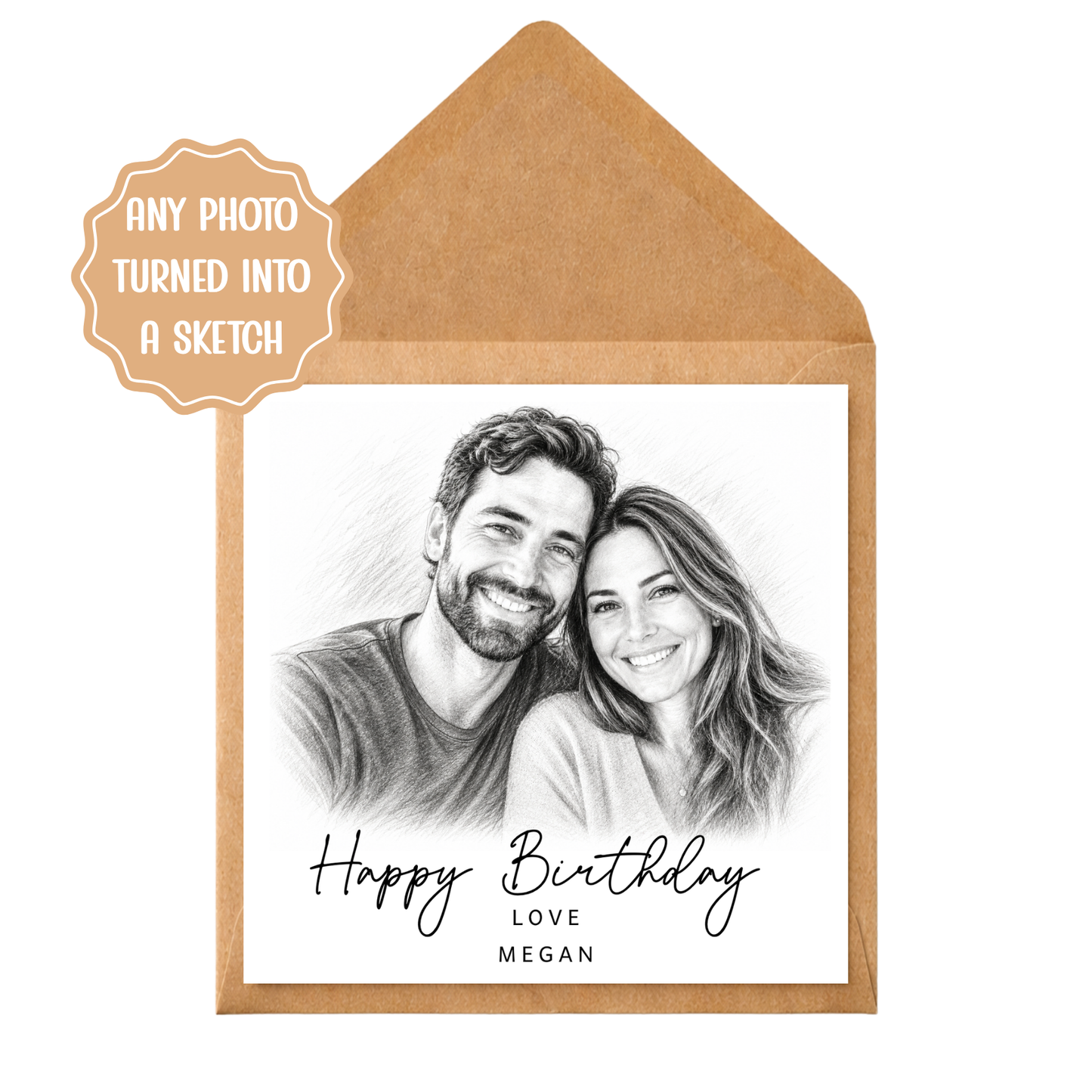 Personalised Photo Sketch Birthday Card | Custom Photo Greeting Card | Any Photo Turned Into Sketch | Birthday Card for Mum, Dad, Partner, Friend