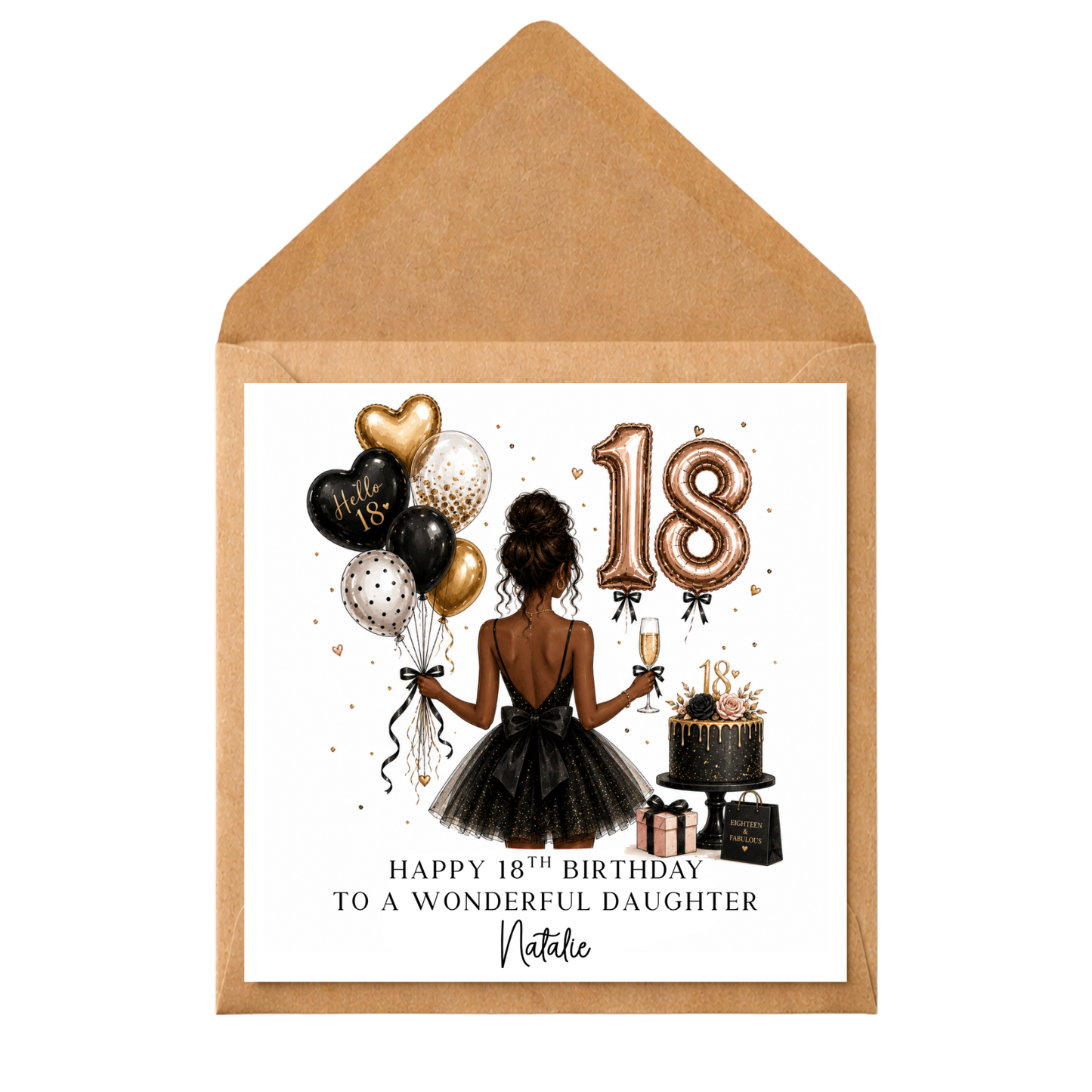 Personalised 18th Birthday Card for Her | Custom Name Birthday Card | Elegant Rose Gold 18th Birthday Card | Daughter Sister Niece Friend