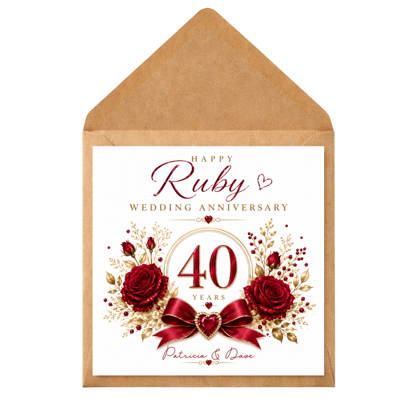 Ruby Wedding Anniversary Card Personalised 40th Anniversary Card for Husband Wife Couple Red Rose Ruby Heart Card