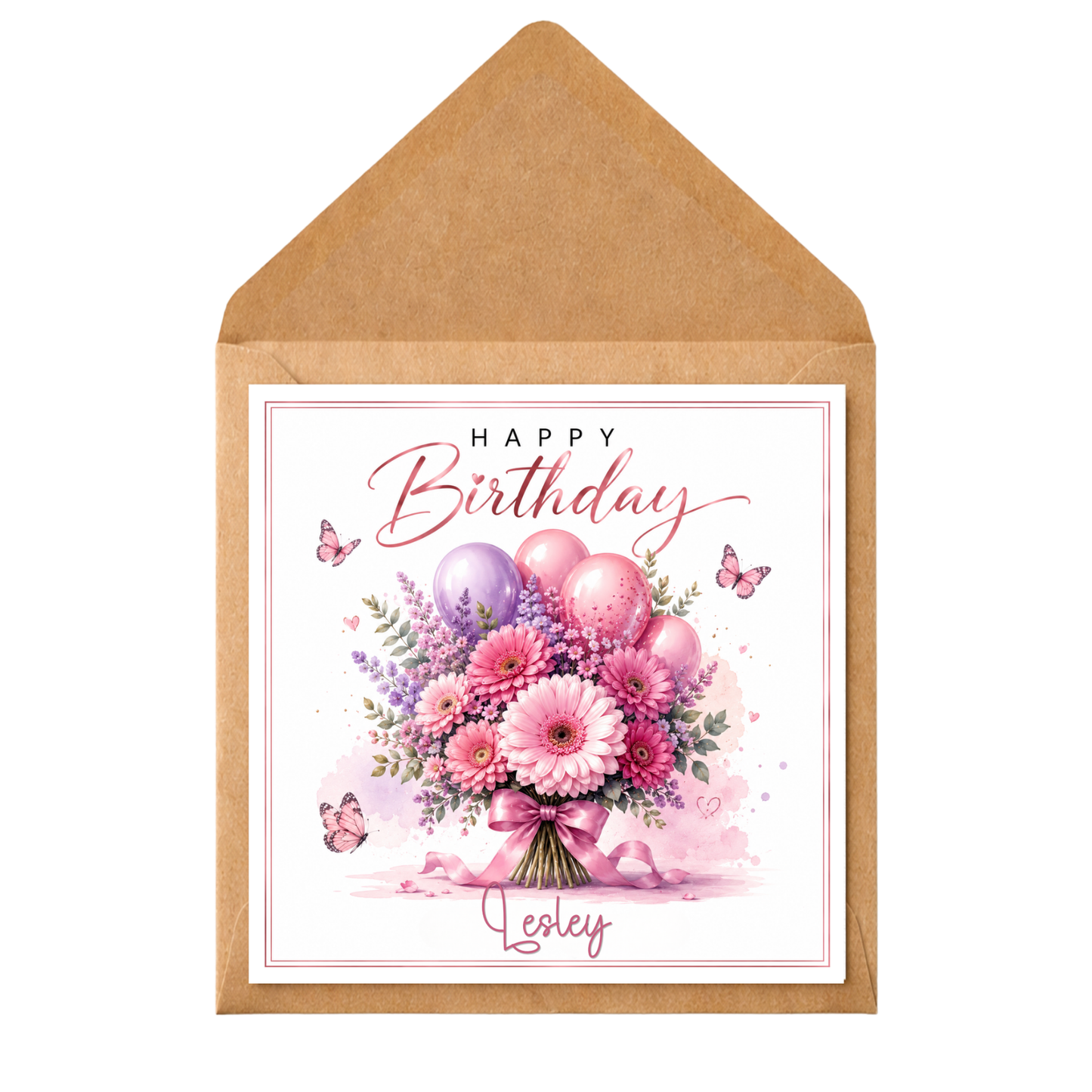 Personalised Birthday Card With Name | Floral Balloon Birthday Card | Custom Happy Birthday Card | Any Age Any Recipient | Pretty Flower Birthday Card