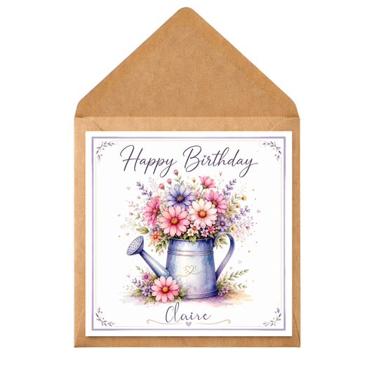 Personalised Floral Birthday Card, Watering Can Flowers Card, Custom Birthday Card, Mum Nan Friend Birthday Card, Watering Can Flowers