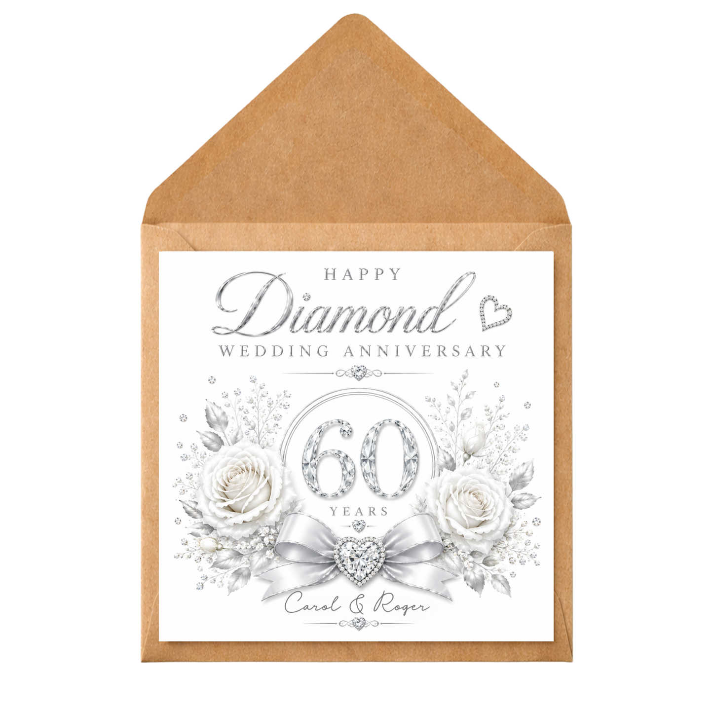 Personalised 60th Diamond Wedding Anniversary Card, 60 Years Married Card, Custom Names Anniversary Card for Couple