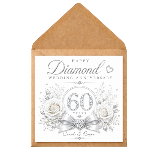 Personalised 60th Diamond Wedding Anniversary Card, 60 Years Married Card, Custom Names Anniversary Card for Couple
