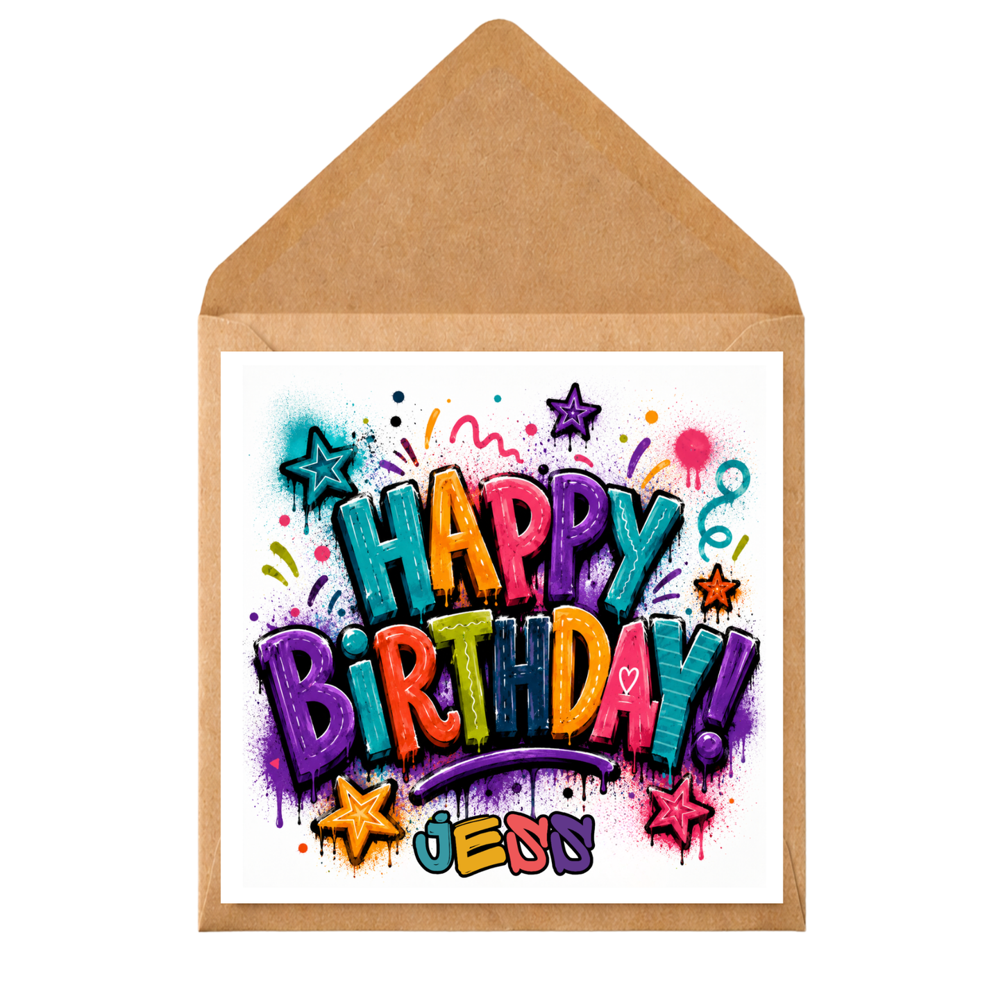 Personalised Graffiti Birthday Card | Custom Name Birthday Card | Colourful Street Art Card for Kids, Teens & Adults