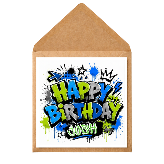 Personalised Graffiti Birthday Card | Custom Name Birthday Card | Street Art Birthday Card | Colourful Any Age Birthday Card