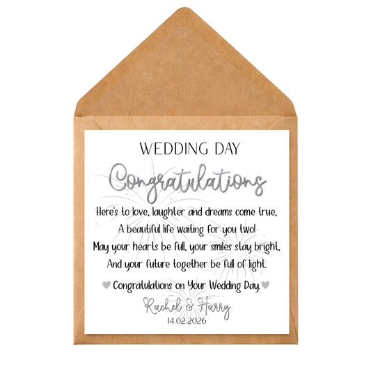 Personalised Wedding Day Card | Custom Wedding Congratulations Card | Bride & Groom Keepsake Card | Personalised Couple Wedding Card