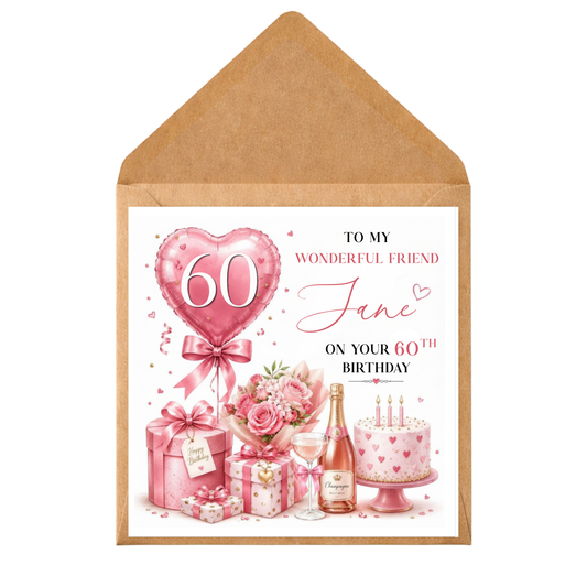Personalised Milestone Birthday Card | Custom Any Age Birthday Card | Pink Floral Birthday Card for Friend | Personalised Birthday Card for Her