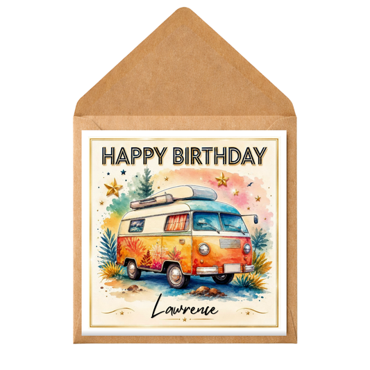 Personalised Campervan Birthday Card | Van Life Birthday Card | Custom Name Card | Travel Lover Birthday | Printed Message Option