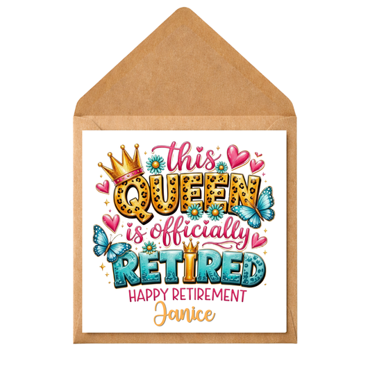 Personalised Retirement Card – This Queen Is Officially Retired Card – Custom Name Happy Retirement Card –  Retirement Card